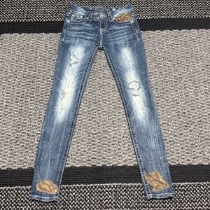 Miss Me Jeans Sz 26 Skinny Flap Pockets Rhinestone Sequins Y2K Low Rise Bling